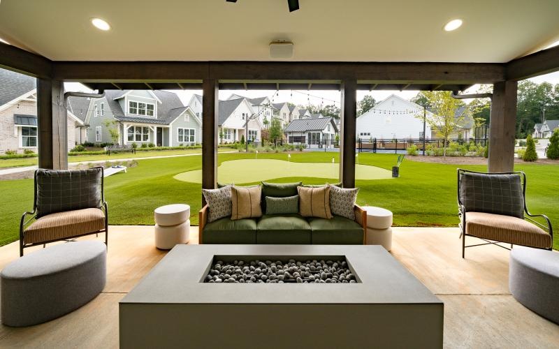 a living room with a large patio